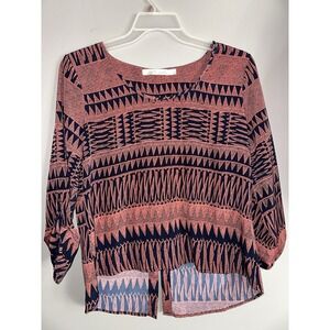Liberty Love Pink & Black Boho Southwestern Top Women's Size Large